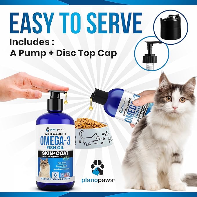 Omega 3 Fish Oil for Cats - Better Than Salmon Oil - Kitten & Cat Vitamins and Supplements - Cat Dandruff Treatment - Liquid Fish Oil for Pets - Shedding Support - Cat Health Supplies for All Ages