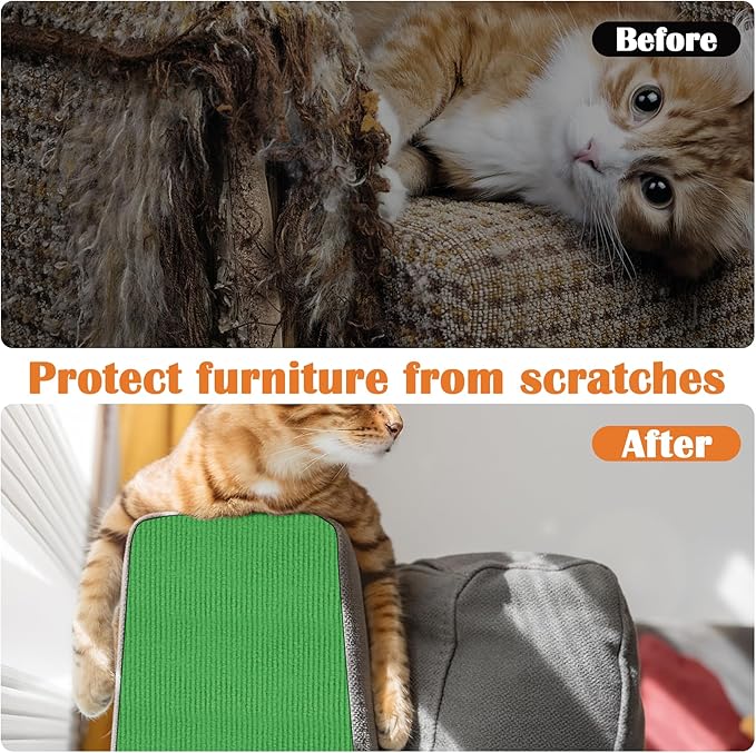Cat Scratch Furniture Protector - 138" x 17" Trimmable Self-Adhesive Cats Claws Scratch Pads, DIY Cat Climbing Couch Protector for Scratch Post Cat Tree Replacement Indoor (Green)