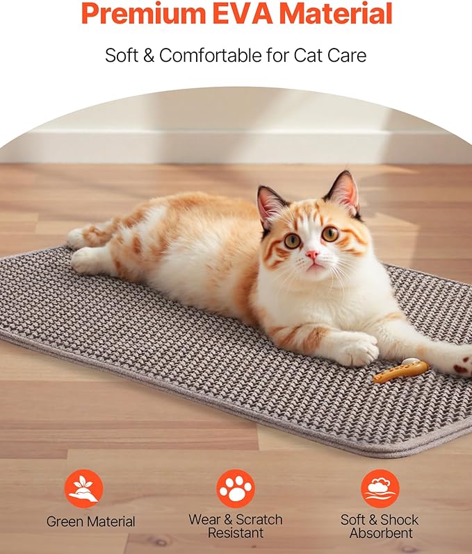 VEVOR Cat Litter Mat, 30 x 24 in, Double-Layer Litter Box Mat, Non-Slip & Urine-Proof Litter-Trapping Mats for Indoor Cats, Honeycomb Design, Soft on Paws, Washable Large Kitty Mats for Floor