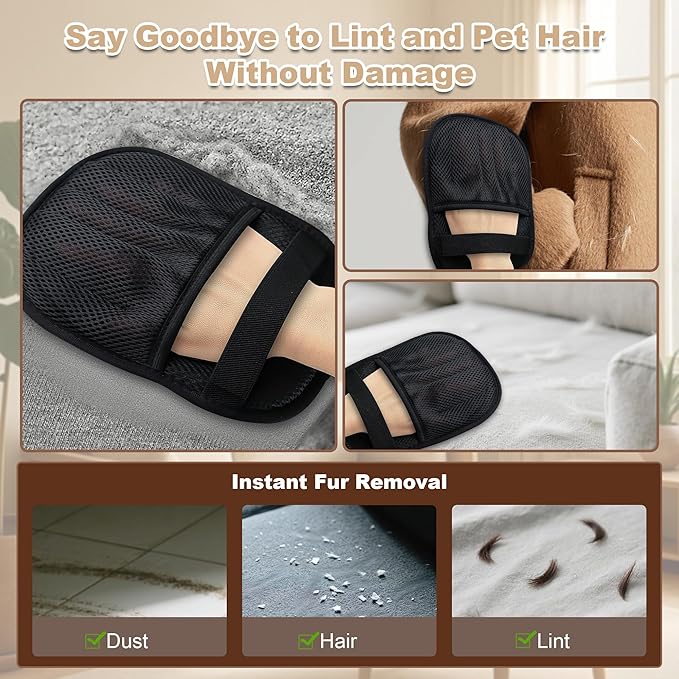 4PCS Pet Hair Removal Glove for Cats & Dogs, Upgraded Five-Finger Electrostatic Pet Hair Remover Glove, Reusable Magic Brush Pet Hair Removal Tool for Laundry, Couch, Carpet & Car Seat