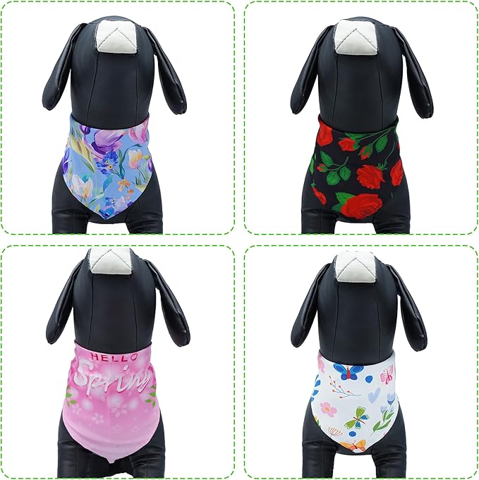 7 Pack Spring Dog Bandanas for Large Dogs Breed 33 Inch XL Summer Flowers Dog Bandana Adjustable Sewing Hemming Scarves Grooming L