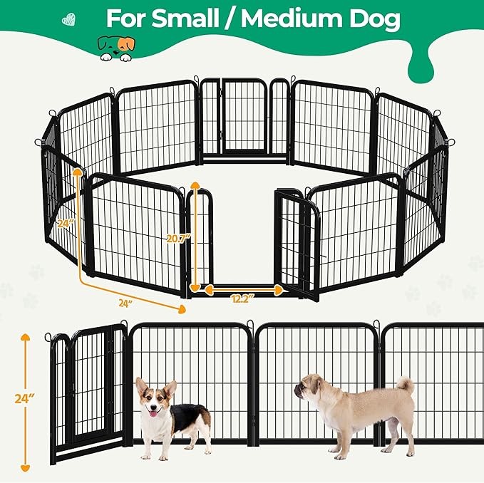 Yaheetech Dog Playpen Outdoor 24 inch 12 Panels Indoor Dog Fence Metal Dog Pen Heavy Duty Pet Puppy Exercise Pen for RV Camping Garden Yard
