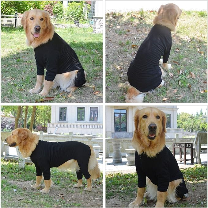 Lovelonglong Four Feet Dog Lightweight Pajamas, Pure Cotton Dog Jumpsuits 4 Legs Dog Onesies T-Shirt Stylish PJS Puppy Costume for Large Medium Small Dogs Black XL
