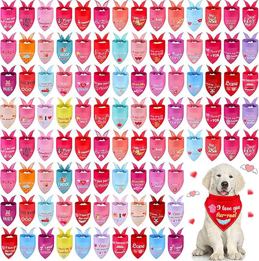 100 Pcs Dog Bandana Bulk with Sayings Pet Triangle Scarf Bibs Washable Puppy Kerchief Adjustable Grooming Supplies for Small Medium Large Dog Cat Mother's Day Wedding Accessories