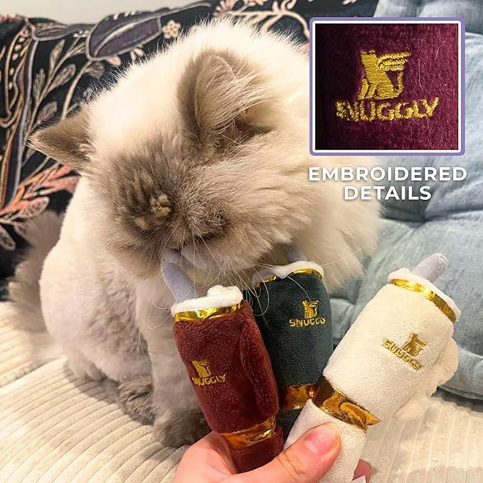 Holiday White Paw & Pawpermint Cattini + Holiday Snuggly Cups Set, Plush Cat Toys Catnip Filled with Interactive Crackle Sound, Safe & Durable Toys for Cat & Kitten, 5 Pcs