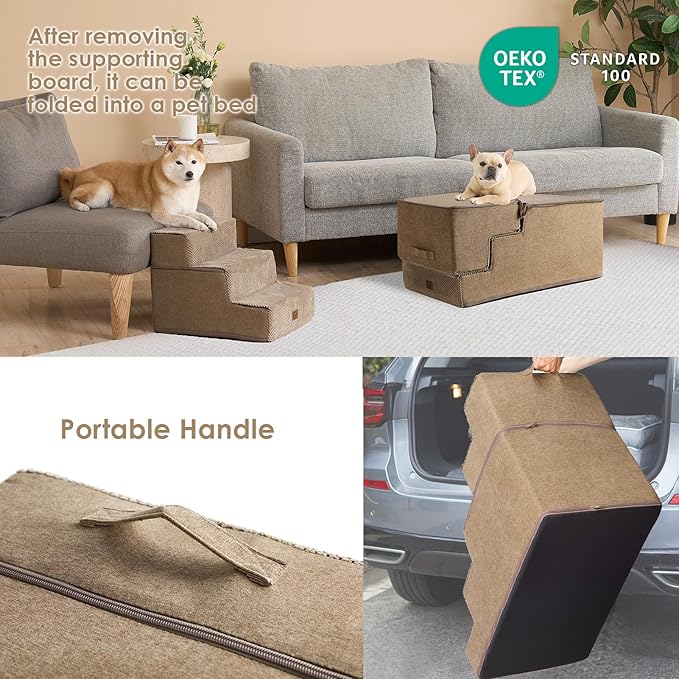 EHEYCIGA Dog Stairs for High Bed 22.5" H, 5-Step Dog Steps for Bed, Pet Steps for Small Dogs and Cats, Non-Slip Balanced Pet Ramp Indoor, Camel