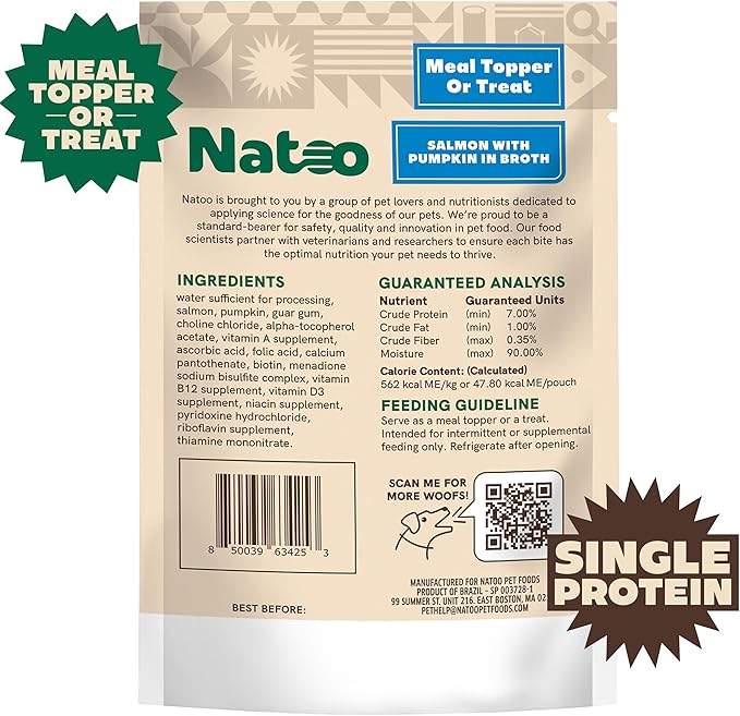NATOO Dog Food Topper for Picky Eaters & Dog Treat (Salmon with Pumpkin), Dog Toppers for Dry Food, Wet Meal Toppers for Dogs & Puppies, Limited Ingredient Dog Food, (Case of 20) 3 oz Each