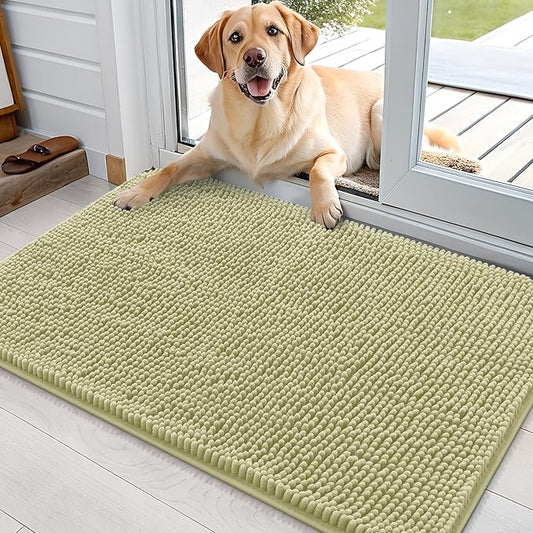OLANLY Dog Door Mat for Muddy Paws 36x24, Absorbs Moisture and Dirt, Absorbent Non-Slip Washable Doormat, Quick Dry Chenille Mud Mat for Dogs, Entry Indoor Entryway Carpet for Inside Floor, Vanilla