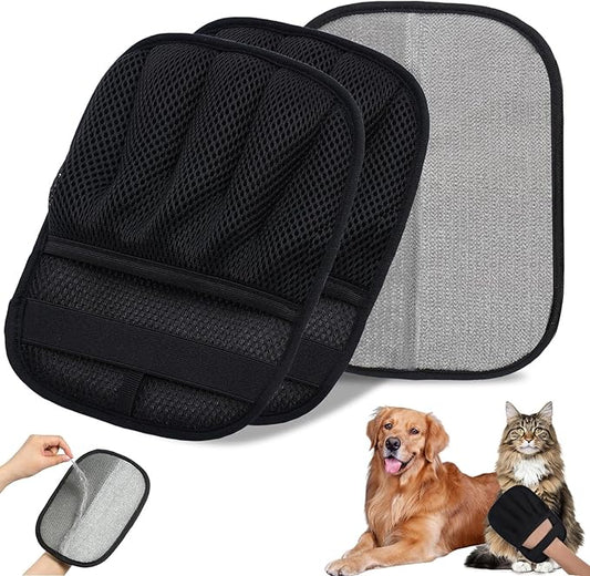 Pet Hair Removal Gloves 2-Pack - Upgraded Five-Finger Electrostatic Cats & Dogs Hair Brush Shedding | Reusable Pet Hair Remover Tool for Laundry, Furniture, Car Seat (Black)