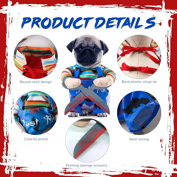 Dog Halloween Scissors Style Doll Costume, Adjustable Funny Cosplay Party Clothes for Small Medium Large Dogs Cats Pet