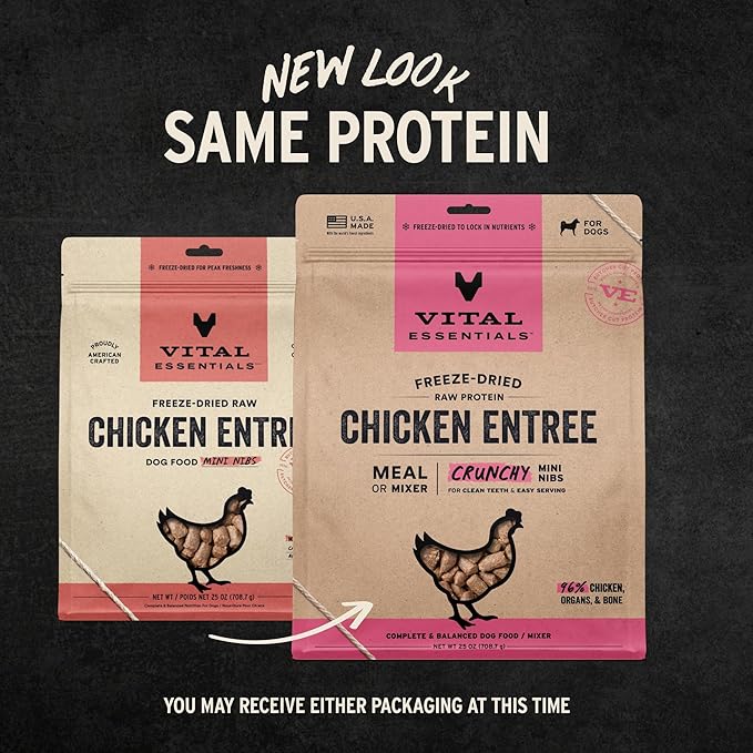 Vital Essentials Freeze-Dried Raw Chicken Meal or Mixer Dog Food Crunchy Mini Nibs, 25 oz