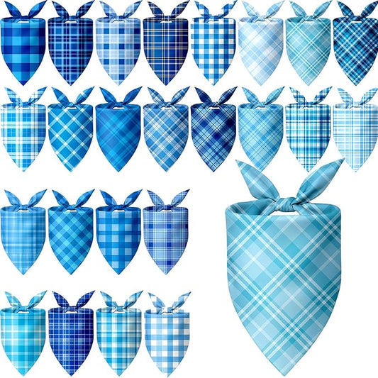 Abbylike 100 Pcs Winter Plaid Dog Bandanas Bulk Blue Bandanas for Dogs Triangle Kerchief Bibs Scarf for Small Medium Large Pets Winter Costume Accessories, 25 Styles (25.6 x 17.7 x 17.7 Inch)