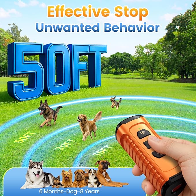 Dog Bark Deterrent Device 3X Anti Barking Device for Dogs, 5 Modes Stop Neighbors Dog Barks No More Safe for All Dogs 50FT Bark Control Indoor Outdoor with Flashlight,Dog Training Device