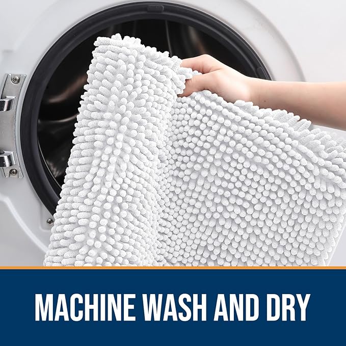 OLANLY Dog Door Mat for Muddy Paws 36x24, Absorbs Moisture and Dirt, Absorbent Non-Slip Washable Doormat, Quick Dry Chenille Mud Mat for Dogs, Entry Indoor Entryway Carpet for Inside Floor, White