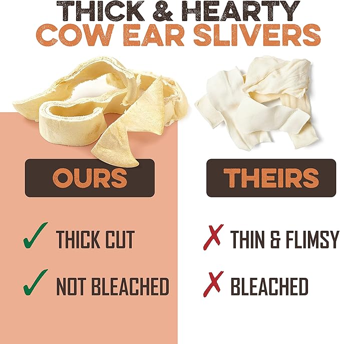 Cow Ears for Dogs – Thick Cut, Grass-Fed Angus Beef, All-Natural No-Rawhide Dog Treat Alternative