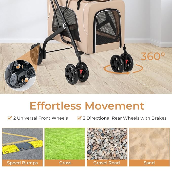 Giantex Double Dog Stroller for 2 Dogs, Detachable Carriers, Safety Belt, 4 Lockable Wheels, Pet Travel Carrier Strolling Cart, Folding Cat Stroller for Small Medium Pets Dogs (Beige)