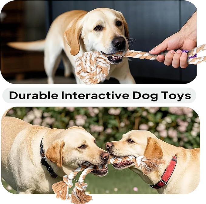 PetiFine Chew Toys for Dogs 4 Pack, Dog Rope Toy for Aggressive Chewers, Interactive Rope Ball Natural Cotton, Dog Tug of War Toy for Teeth Cleaning