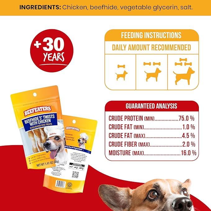 Beefeaters Beefhide 5in Twist with Real Chicken – Protein-Rich Dog Treats for Clean Teeth, Ideal for Training & All Dog Sizes