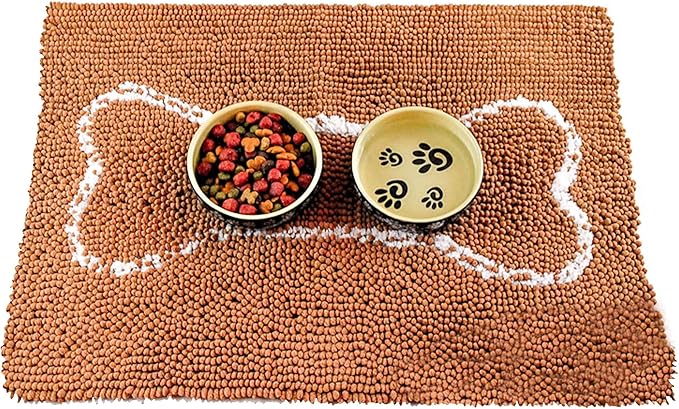 Soggy Doggy Slopmat - Water Absorbing Door Mat for Food and Water - Microfiber Chenille Rug for Muddy Paws and Messy Eaters - Machine Washable (Caramel Brown/Oatmeal Bone, 18” x 24″)