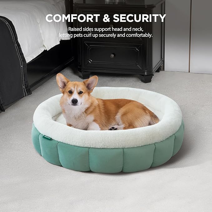 BALANCE Cat Beds for Indoor Cats, Washable Round Dog Bed, Donut Dog Bed with Anti-Slip Bottom for Small Dogs, 28 Inches, Granite Green