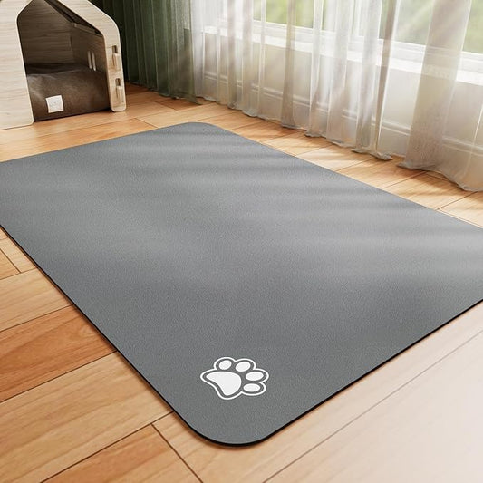 Pet Feeding Mat - Absorbent Dog Mat for Food and Water, No Stains Cat Bowl Mat, Easy to Clean Pet Placemats, Quick Dry Dog Water Dispenser Mat for Messy Drinkers | Paw Dark Grey 16"x 24"