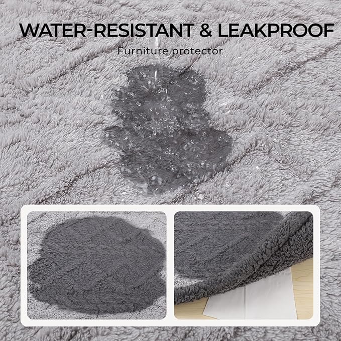 Waterproof Pet Blanket, Liquid Pee Proof Dog Blanket for Sofa Bed Couch, Reversible Sherpa Fleece Furniture Protector Cover for Small Medium Large Dogs Cats, Light Grey Queen Size（90" x 82"）