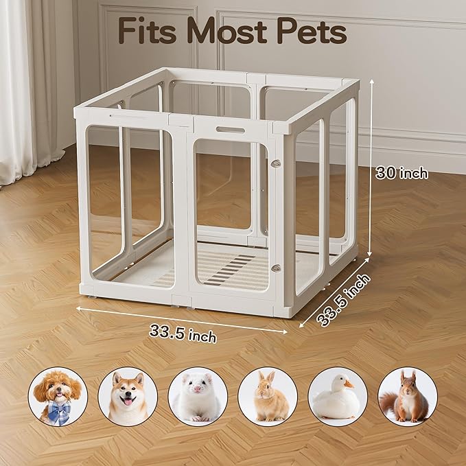 Jalove 30" H Clear Dog Playpen Acrylic Puppy Playpen Indoor, 8 PCS Easy Assemble Cat Rabbit Ferret Pet Play Pen, Plastic Dog Fence Crate Kennel Whelping Cage Enclosure for Small & Medium Dogs, White