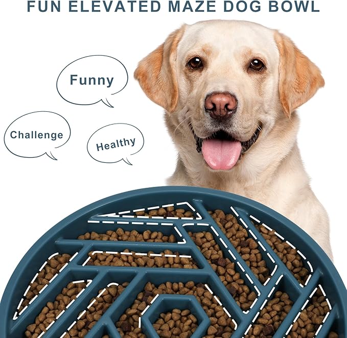 TOBYTO Slow Feeder Dog Bowls Large Medium Breed,Anti-Choking Slow Eating Dog Food Bowl,Non Slip Pet Slower Food Feeding Bowls Large Puzzle Slow Feeder Bloat Stop Maze Dog Dishes,Dark Blue