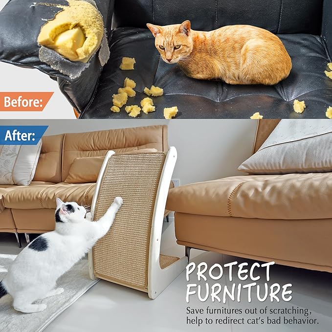 PETKARAY Cat Scratcher, Sisal Cat Scratch Pad, Curved Scratching Board for Indoor Kitty, Floor Mounted Scratcher with Mouse Toy Catnip