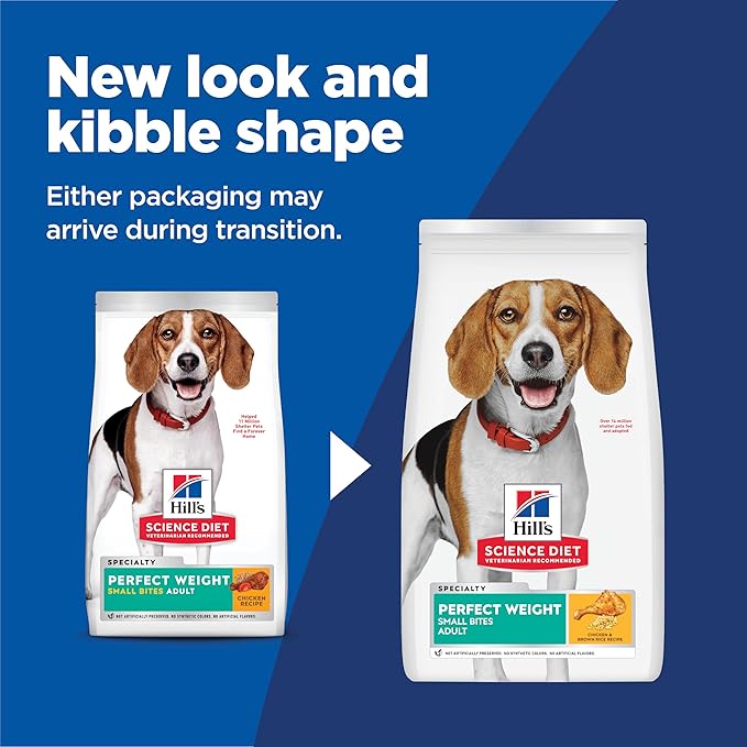 Hill's Science Diet Perfect Weight, Adult 1-6, Weight Management Support, Small Kibble, Dry Dog Food, Chicken Recipe, 25 lb Bag