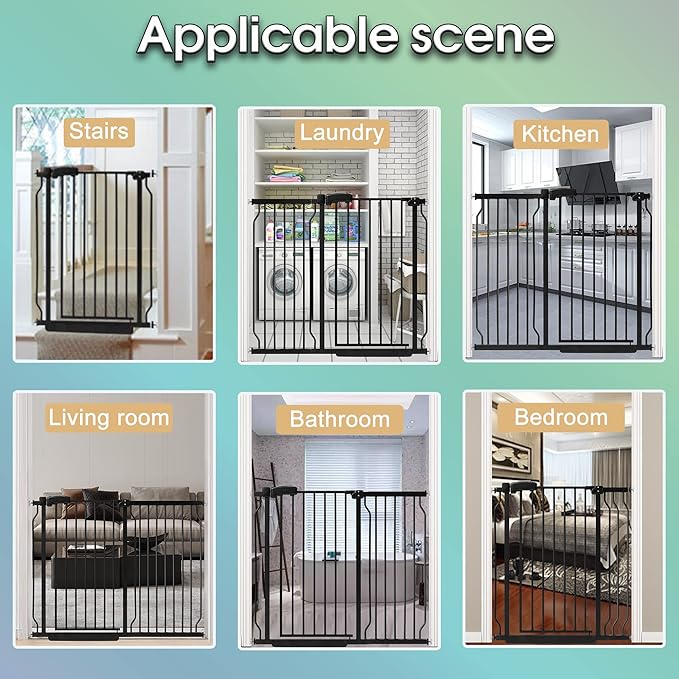 Extra Wide Baby Gate for Stairs Doorways with door, 30" Tall 66.5-75.8" Wide Easy Install Dog Gate indoor, Safety Metal Pressure Mounted Pet Gate with Walk-Thru Auto Close for the House, Black