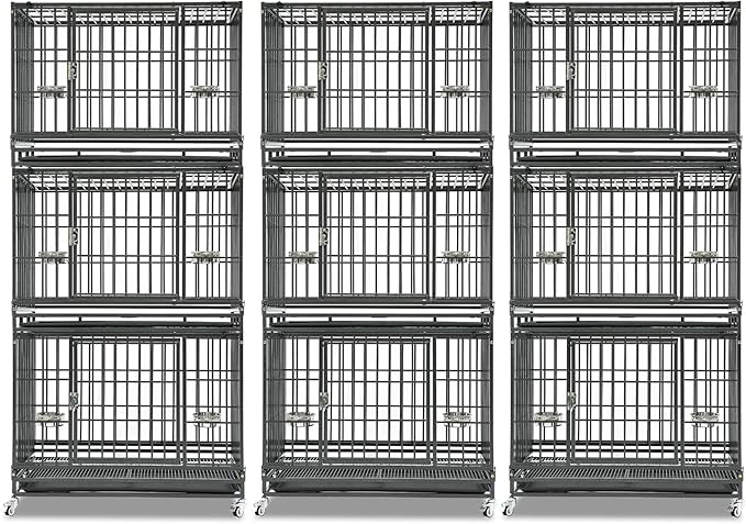 Homey Pet 3 Pack Three Levels 37 Inch Dog Crate, Escape Proof Dog Cage Kennel Indoor with Top Access and Lockable Wheels, Removable Tray, Heavy Duty Dog Crates for Medium/Small Dogs