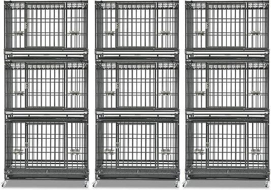 Homey Pet 3 Pack Three Levels 37 Inch Dog Crate, Escape Proof Dog Cage Kennel Indoor with Top Access and Lockable Wheels, Removable Tray, Heavy Duty Dog Crates for Medium/Small Dogs