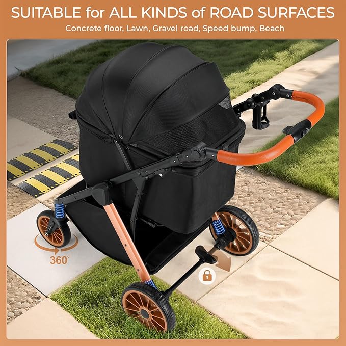 MAMIZO Foldable Dog Stroller for Medium Small Dogs Cats Up to 55 Lbs, Aluminum and Carbon Steel Frame Pet Stroller, Height-Adjustable Handle Puppy Strollers with Zipperless Design, Shock Absorbers