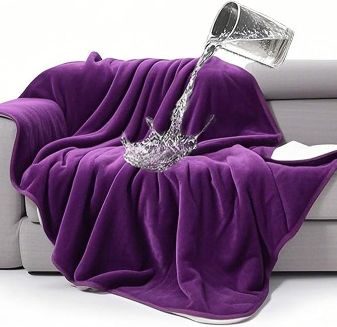 gogobunny Waterproof Bed Blanket, Reversible Sherpa Fleece Throw Blanket for Dog Puppy Cat, Furniture Cover Protects Bed Couch Sofa from Liquid Pee and Pet Fur (Dark Purple, 50x60 inches)