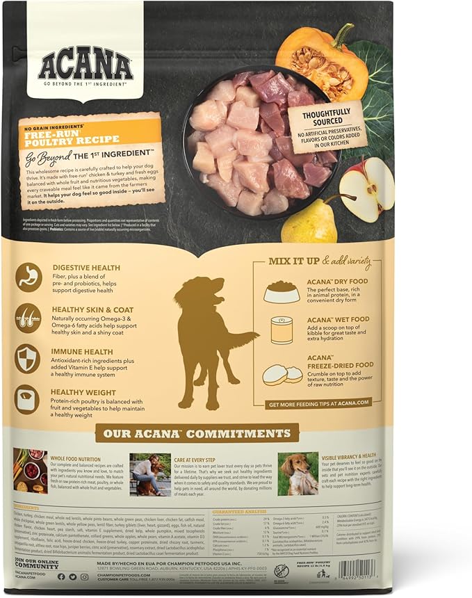 ACANA Grain Free Dry Dog Food Free Run Poultry Recipe 13lb Bag