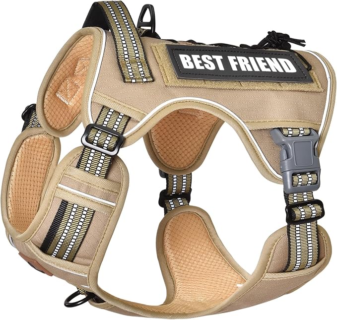 PET MARVEL Tactical Dog Harness for Small Size, No Pull Military Dog Vest with Easy Control Handle, Molle Hoop & Loop, Adjustable Reflective Reinforced Stich for Walking Training, Brown