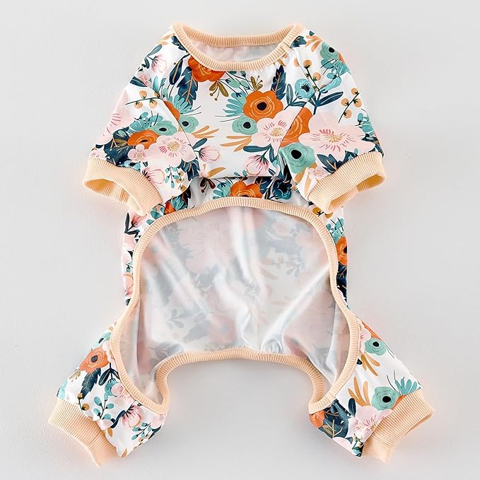Dog Pajamas Onesie for Small & Medium Dogs - Polyester, Cozy, Wrinkle-Resistant Four-Legged Apparel (Floral, Small)