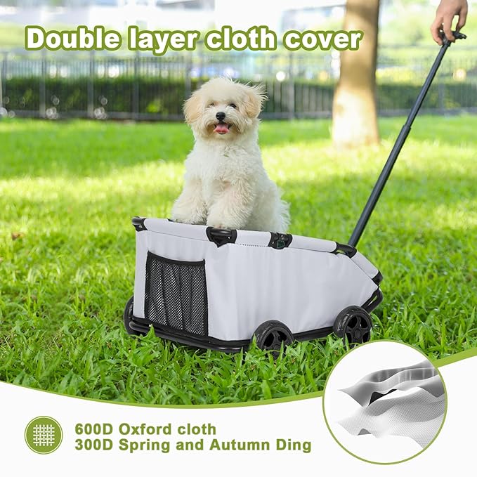 Dog Stroller 4 Wheels Folding Dog Cart Pet Stroller for Travelling Shopping Walking Playing for Small Dogs Cats (Gray)