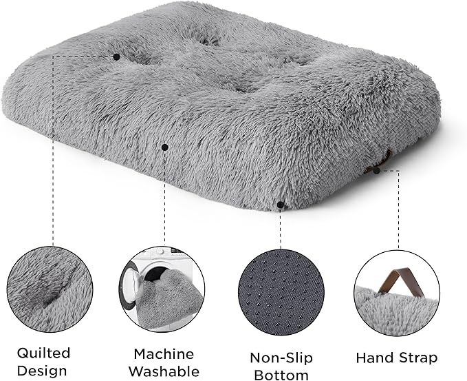 Bedsure Washable Small Dog Bed for Crate, Plush Calming Dog Crate Mat, Fluffy Pet Bed for Small Dogs, Plush Soft Comfort Sleeping Mat for Puppy, Anti-Slip Pet Kennel Pad, 24" x 18", Grey