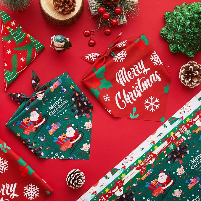 Abbylike 100 Pcs Christmas Dog Bandanas Bulk Xmas Bandanas for Dogs Triangle Kerchief Bibs Scarf for Pet Xmas Costume Photo Props Accessories Pet Shops Groomer, 25 Styles (19.7 x 13.8 x 13.8)