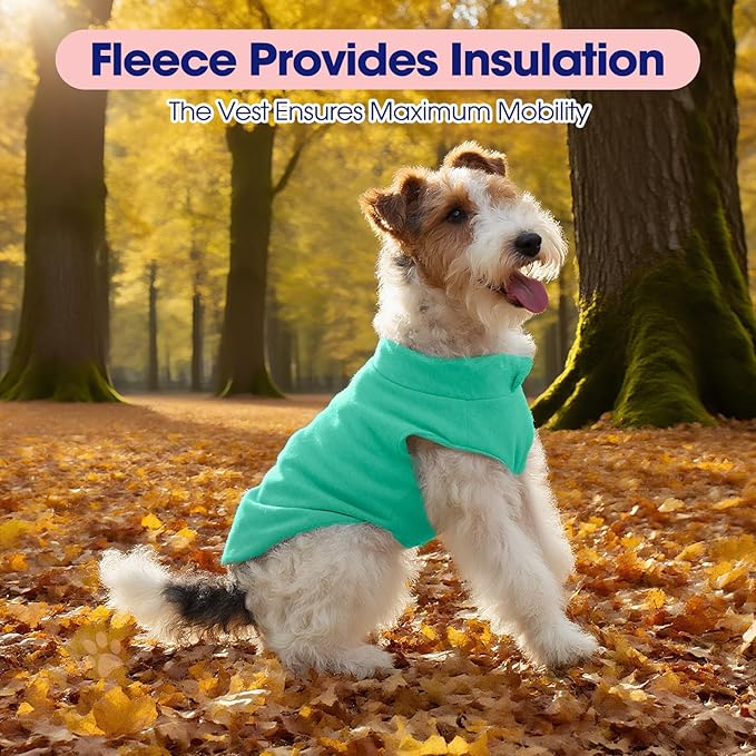 FUAMEY Dog Fleece Vest for Small Dogs,Warm Stretchy Dog Sweatshirts Pullover with Leash Hole Dogs Sweater Soft Pet Turtleneck Cozy Pet Vest Lightweight Sleeveless Cyan XXS