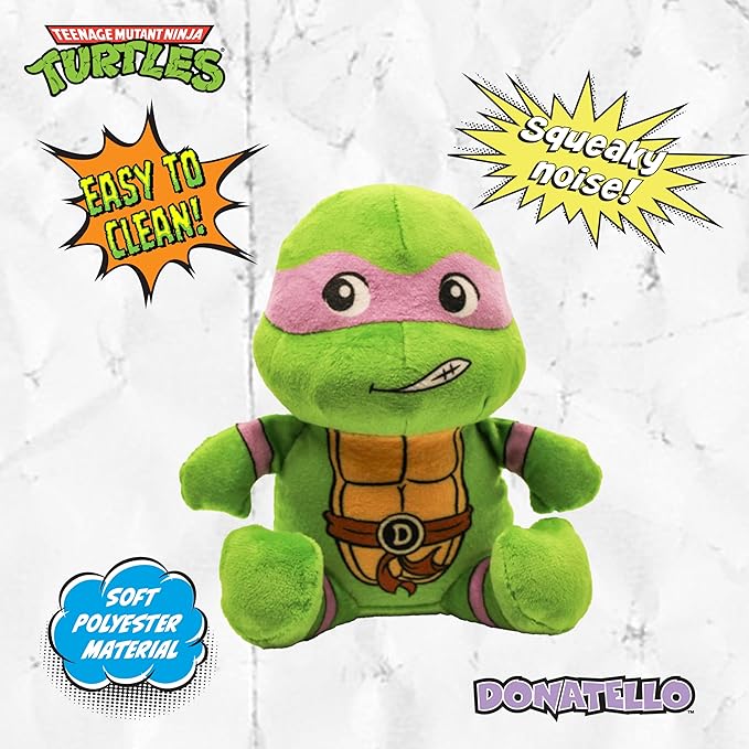 design LAB, Inc. Teenage Mutant Ninja Turtle Official Merchandise | TMNT Toys Squeaky Plush Dog Toy | Donatello | Stuffed Animal Turtle Squeaks for Interactive Play
