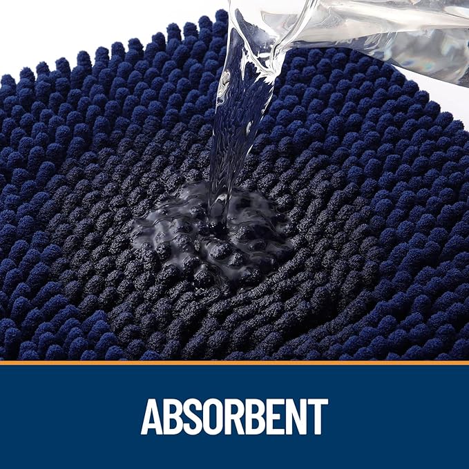 OLANLY Dog Door Mat for Muddy Paws 44x32, Absorbs Moisture and Dirt, Absorbent Non-Slip Washable Doormat, Quick Dry Chenille Mud Mat for Dogs, Entry Indoor Entryway Carpet for Inside Floor, Navy Blue