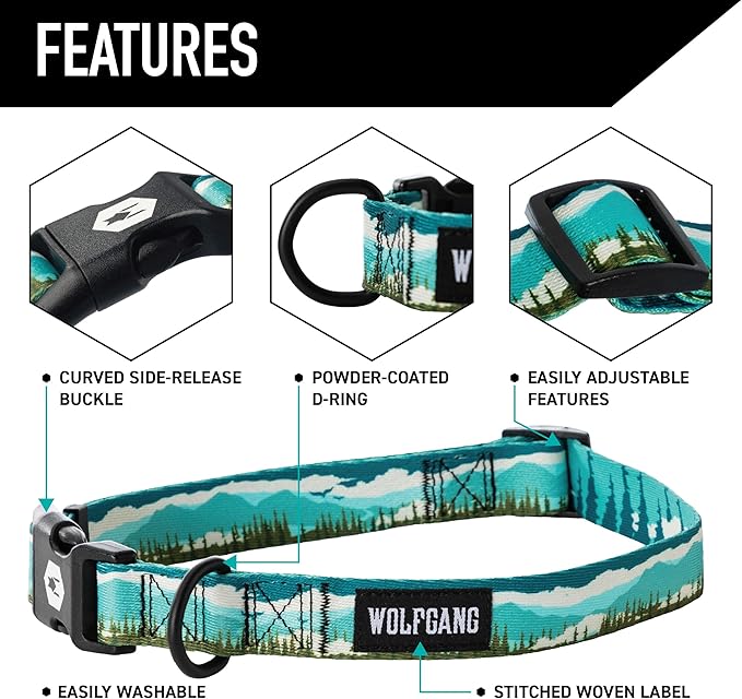 Wolfgang Heavy Duty Martingale Dog Collar with Quick Release Nylon Buckle for Walking & Training, GreatEscape Print, Large