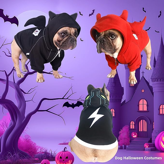 iChoue English Bulldog Batman Dog Halloween Costumes Clothes Sweater Cute Funny for Cold Weather Winter Coats Hoodies - Black Bat, XXLarge
