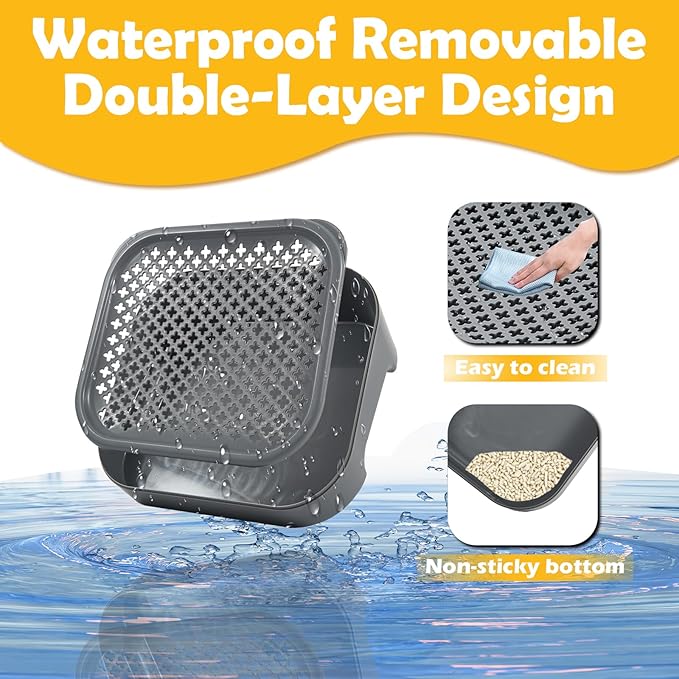 SpaceTime Elevated Cat Litter Mat,Trapping litter box mat with Filter Function,Small Waterproof Cat litter pad/Ramp/steps for Indoor Floor,Easy to Clean,Suitable for Kittens & Senior Cats (Grey)