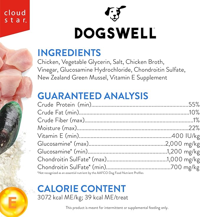 Dogswell Jerky Hip and Joint Dog Treats Grain Free Made in USA Only, Glucosamine and Chondroitin, 12 oz Chicken