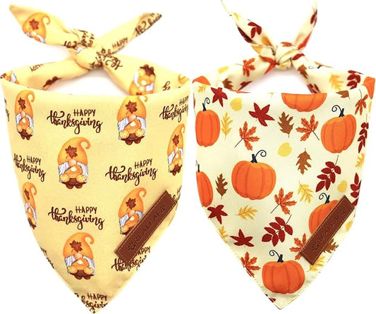 Realeaf Thanksgiving Dog Bandanas 2 Pack, Pumpkins and Happy Thanksgiving Pet Scarf for Boy and Girl, Premium Durable Fabric, Reversible Holiday Bandana for Large and X-Large Dogs Pets (X-Large)