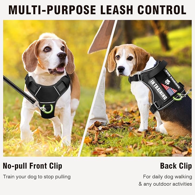 WINSEE Service Dog in Training Harness with 5 PCS Patches, Reflective Tactical Dog Vest Harness, Adjustable Soft Oxford Pet Harness with Easy Control Handle, Hook & Loop Panels for Walking Hiking